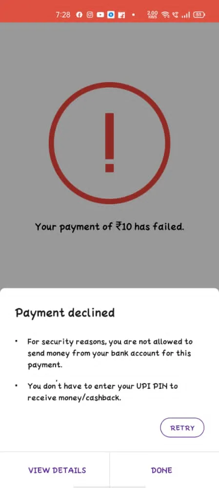 UPI Transaction unified payment interface upi transactions declined by the system