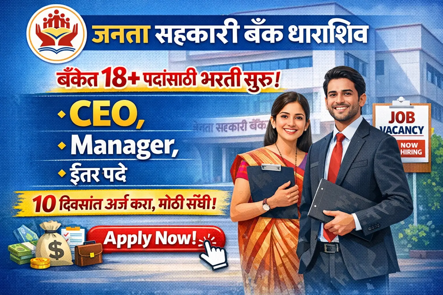 Janata Sahakari Bank Recruitment 2026 – धाराशिव येथे बँकेत भरती सुरू Janata Sahakari Bank Bharti 2026 18+ जागांसाठी भरती सुरू! लगेच अर्ज करा