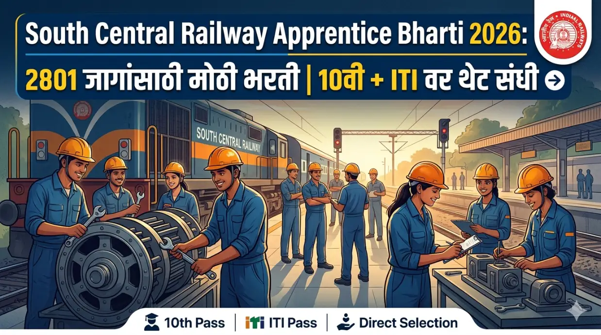 South Central Railway Apprentice Bharti 2026: 2801 जागांसाठी मोठी भरती | 10वी + ITI वर थेट संधी