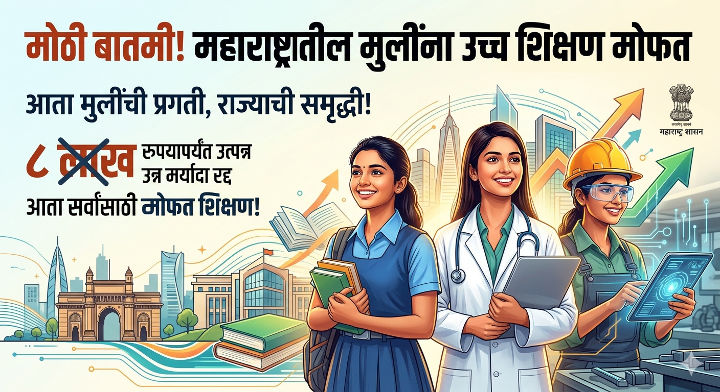 मोठी बातमी: ८ लाखांपर्यंत उत्पन्न असलेल्या कुटुंबातील मुलींना आता उच्च शिक्षण 'मोफत'! राज्य सरकारचा ऐतिहासिक निर्णय