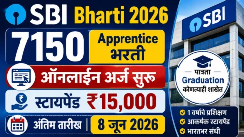 Sbi Bharti 2026 7150 Apprentice भरती ऑनलाइन अर्ज सुरू स्टायपेंड ₹15,000 अंतिम तारीख 8 जून 2026 Sbi Apprentice Bharti 2026