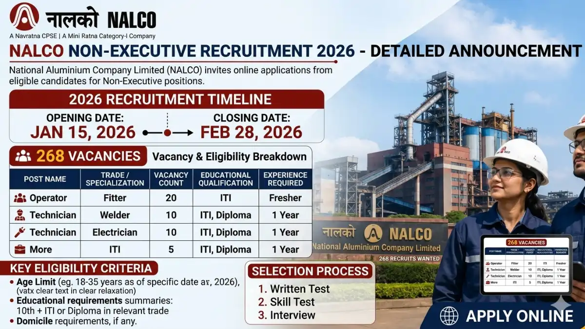 NALCO Bharti 2026: नालको भरती ऑनलाईन अर्ज सुरू nalco recruitment nalco recruitment 2026 Nalco jobs नालको भरती 2026