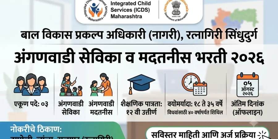 Anganwadi Worker/Helper Recruitment 2026: रत्नागिरी सिंधुदुर्ग अंगणवाडी सेविका व मदतनीस भरती 2026